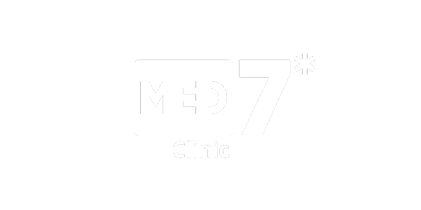 MED7 Clinic logo in grayscale on white background